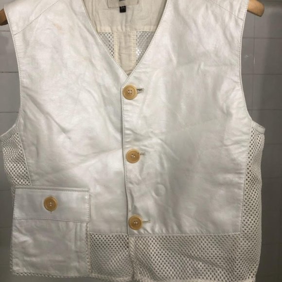 RARE VINTAGE DIRK BIKKEMBERGS WHITE LEATHER VEST SIZE 54 MADE IN ITALY - Picture 2 of 8